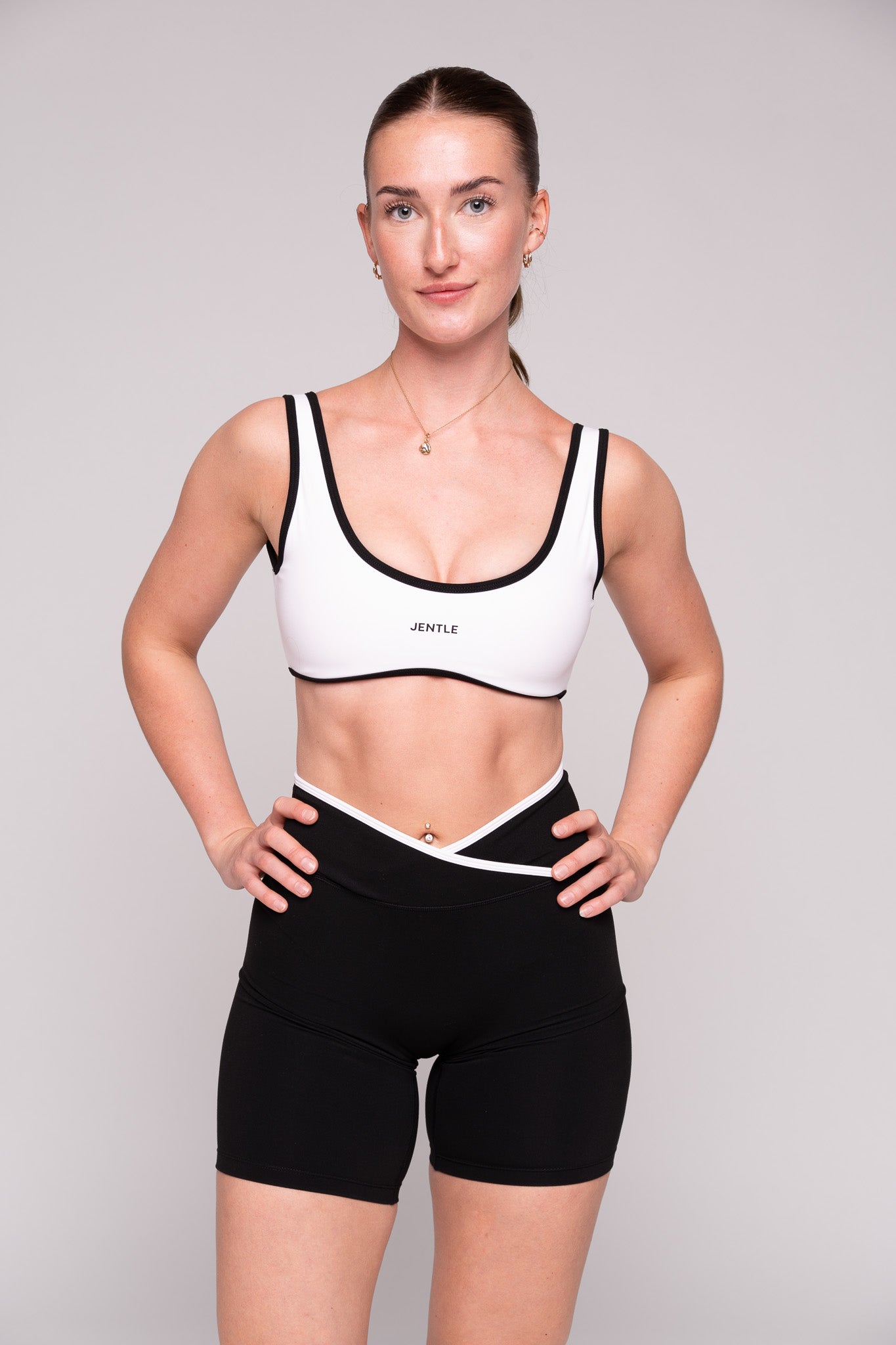 Day Double Line Sports Bra (White) & Day V-Cut Line Shorts (Black)