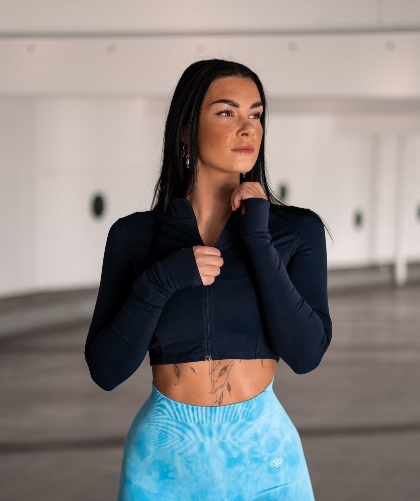 Sleek Midi Zip Up (Navy)