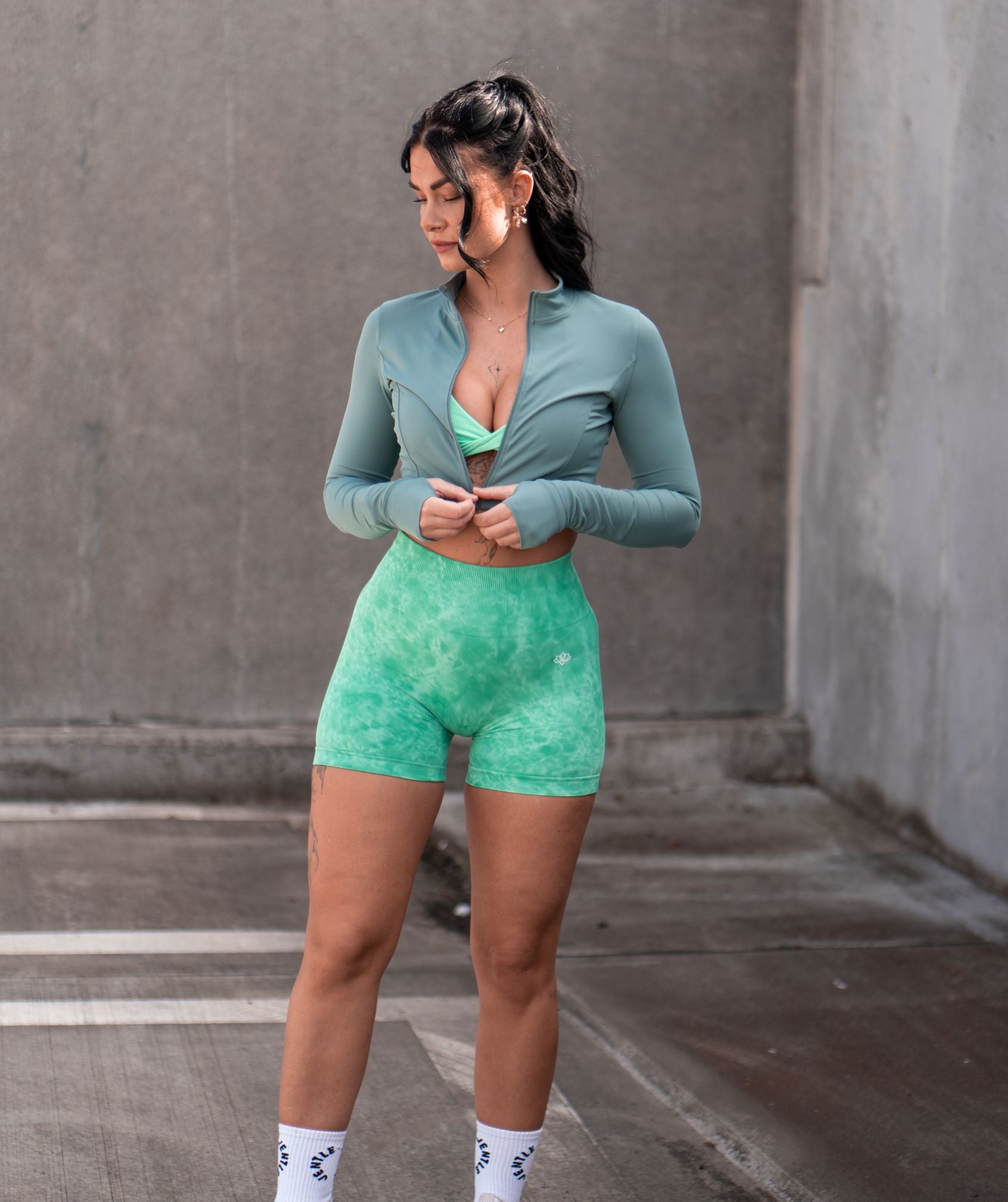 Sleek Midi Zip Up (Teal)