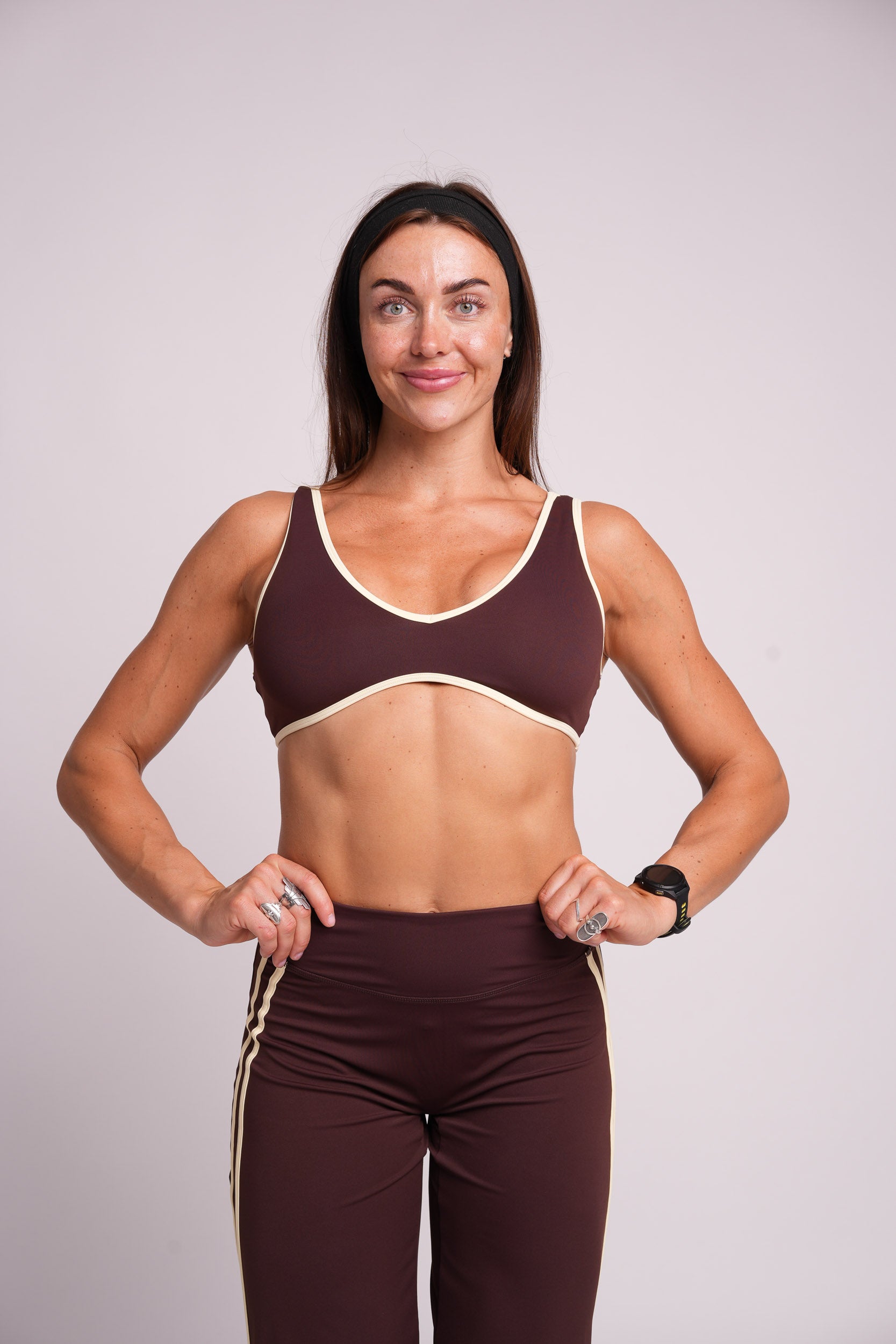 Flow Striped Sculpt Sports Bra (Brown)