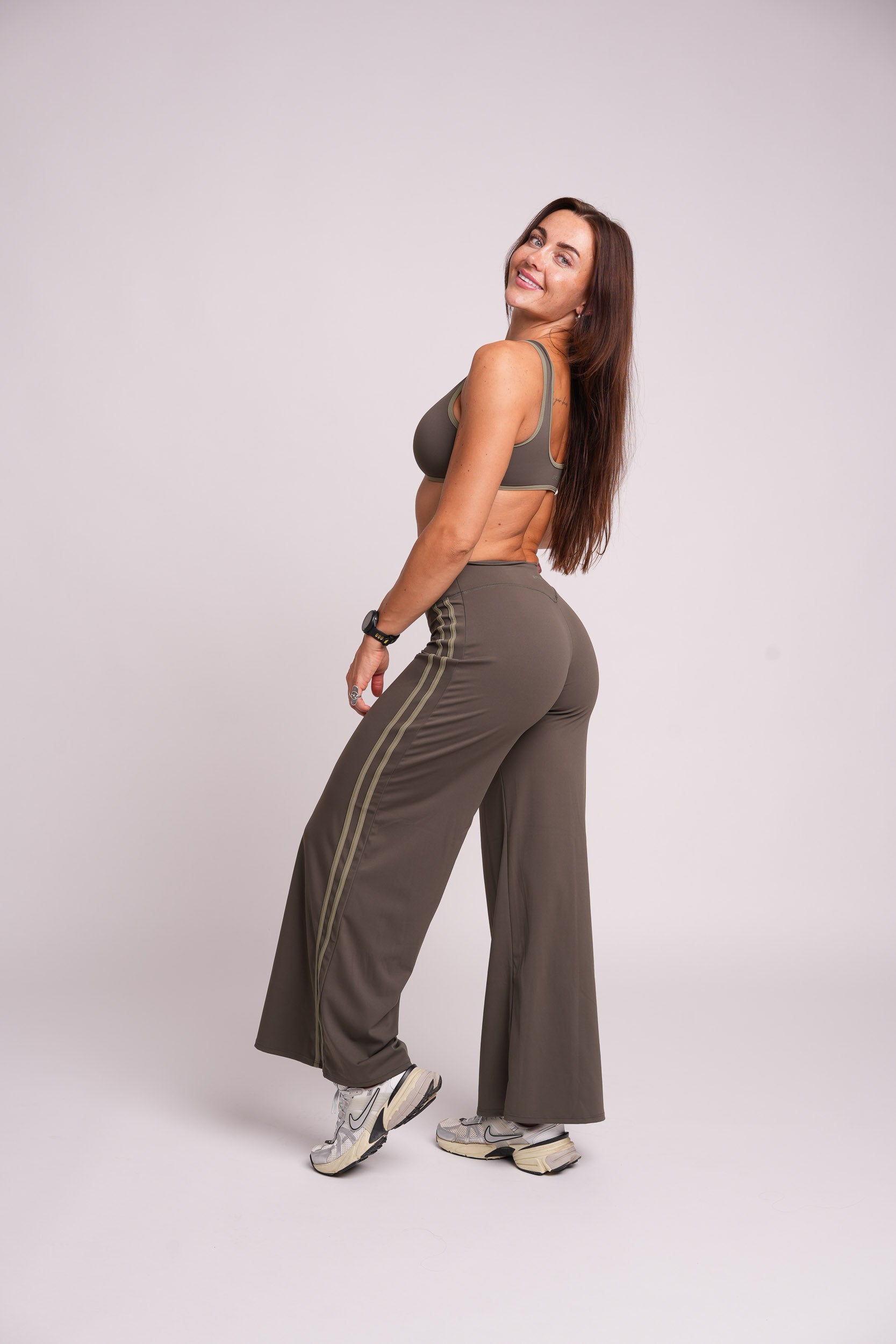 Flow Striped Wide leg pants (Army Green/Green)