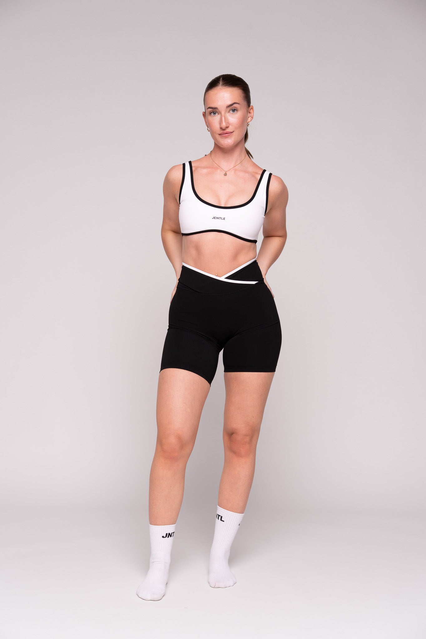 Day Double Line Sports Bra (White) & Day V-Cut Line Shorts (Black)
